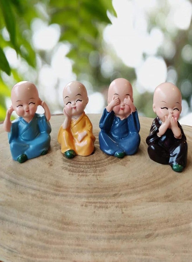 Oblivion Buddha Monk Statues Set of 4 - Miniature Buddha Monk Statues for Home Decor and Gifts, Multicolour Resin Showpiece for Indoor | Cute Monk Figurines | Ideal Gift for Birthday - Image 5